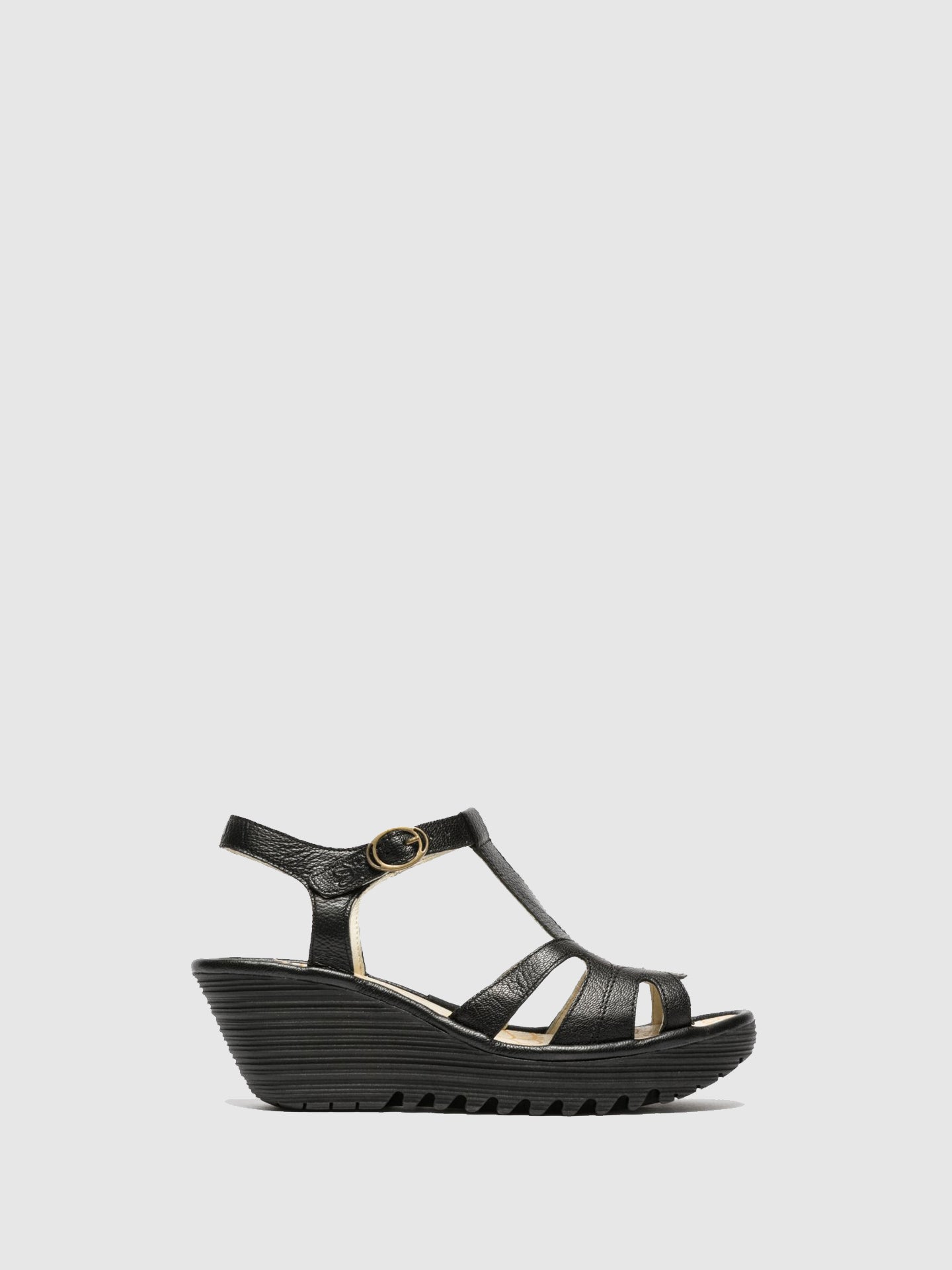 Fly London Black Wedge Sandals